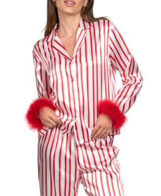 Women's 2-Piece Marabou Stripe Top and Pants Pajama Set