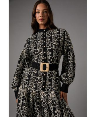 Women's Long Sleeve Belted Shirt Dress