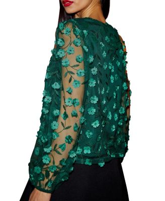 Women's Long Sleeve Sheer Floral Top