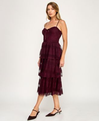 Juniors' Sleeveless Lace 3-Tiered Dress
