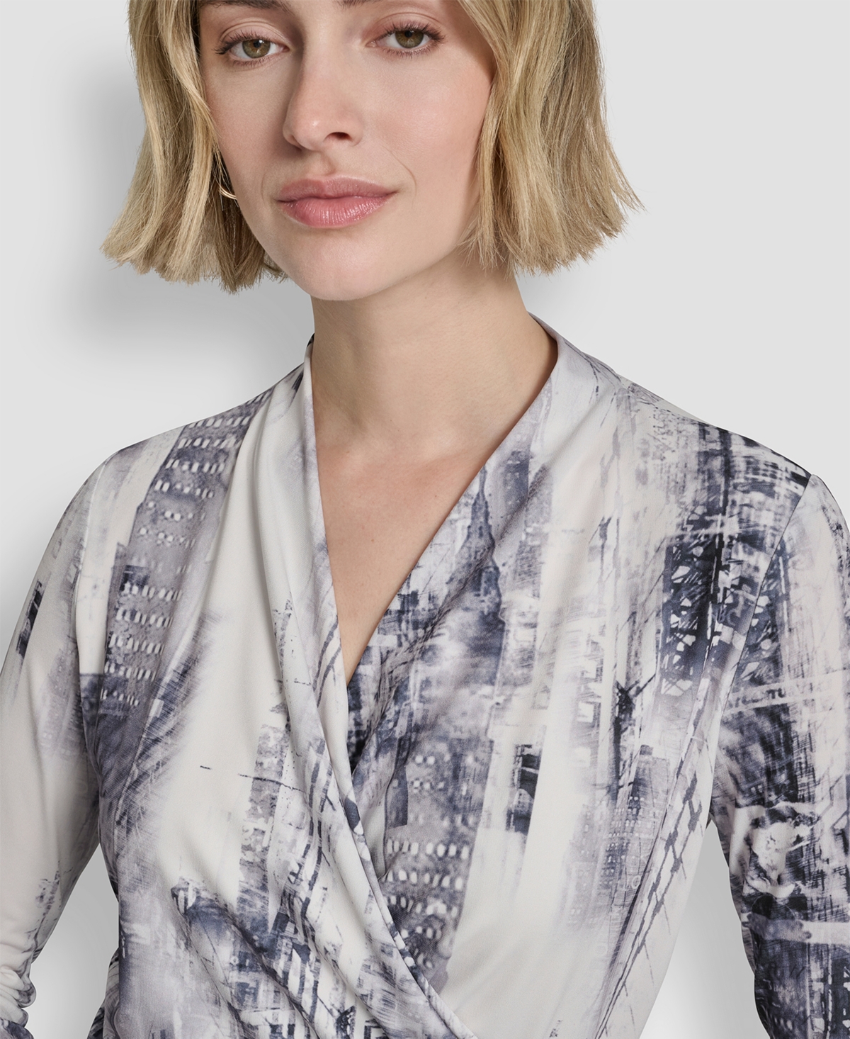 Dkny Petite Long Sleeve Wrap Top