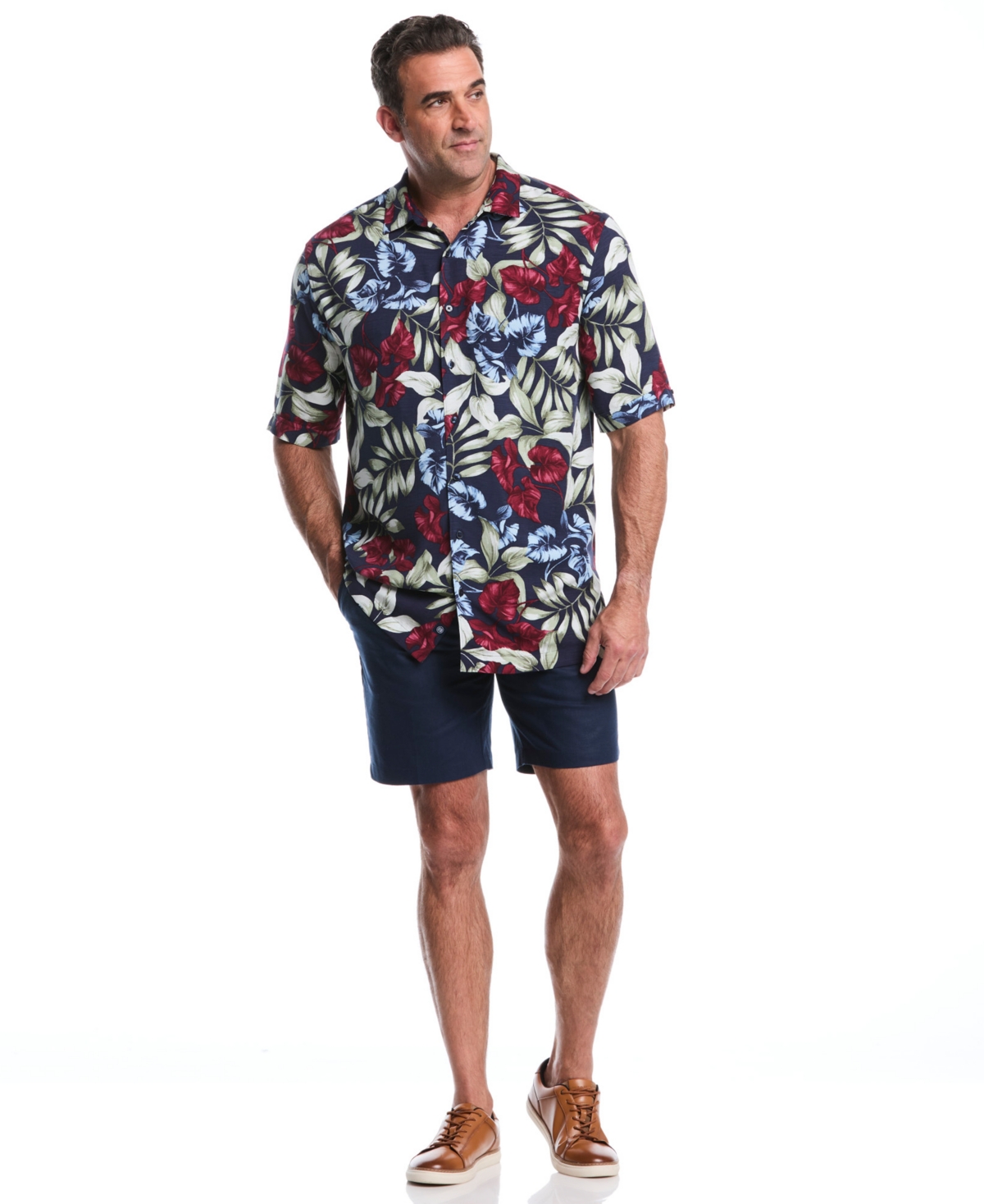 Cubavera Men's Big & Tall Short Sleeves Floral Print Shirt In Blue