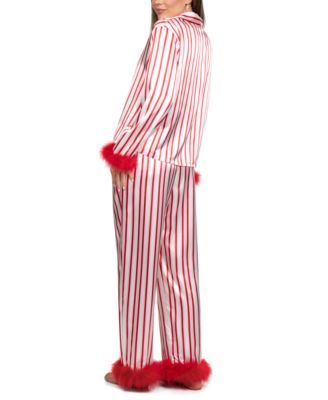 Women's 2-Piece Marabou Stripe Top and Pants Pajama Set