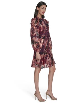 Women's Crewneck Long Sleeve Tiered Dress