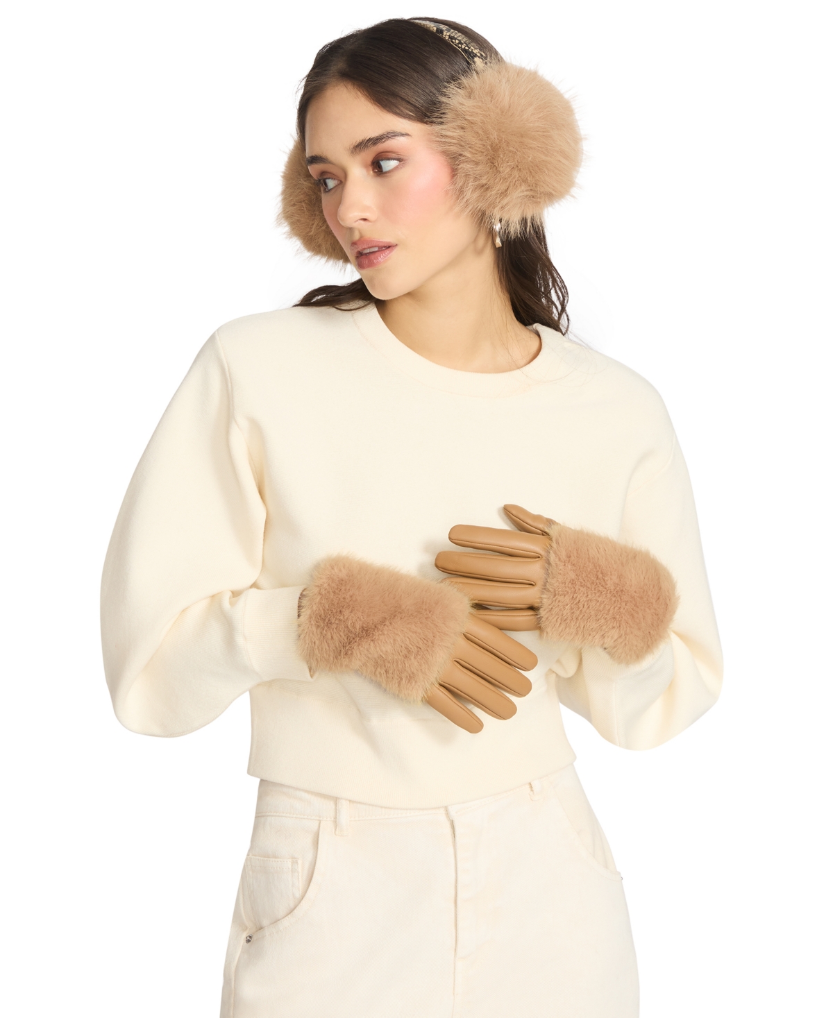 Steve Madden Women's 2-piece Snake Band Earmuff And Gloves Gift Set In Brown