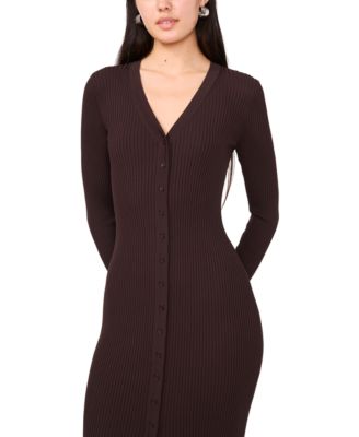 Women's Ribbed Long Sleeve Midi Cardigan Dress