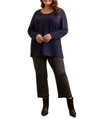 Plus Size French Terry Scoop Neck Long Sleeve Top