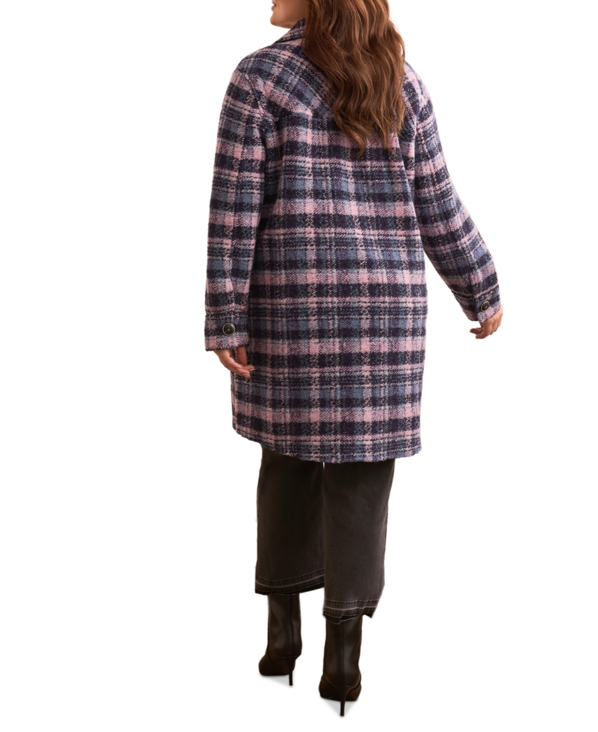 Tribal Plus Size Knit Plaid Notch Collar Shirt Jacket In Purple