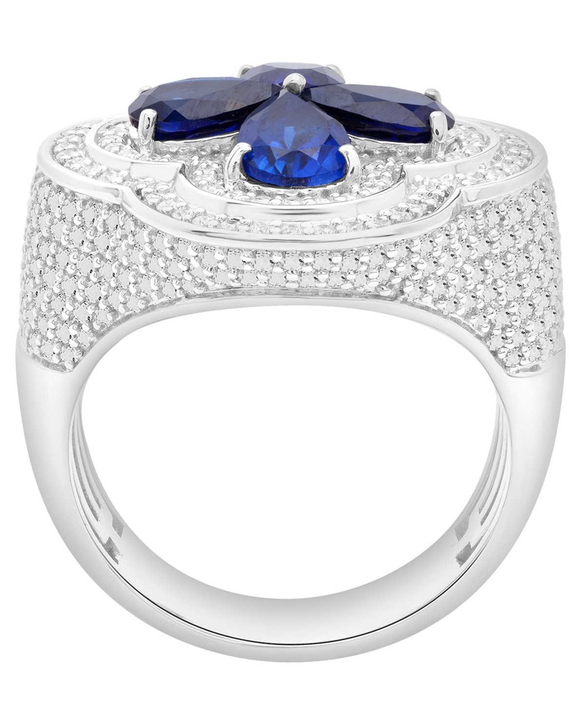 Macy's Men's Sapphire (3-1/2 ct. t.w.) & Diamond (1/3 ct. t.w.) Ring in Sterling Silver