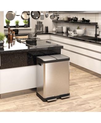 16 Gallon / 61 Liter SoftStep Stainless Steel Combo Step Pedal Kitchen Trash Can and Recycle Bin with Dual Odor Filters