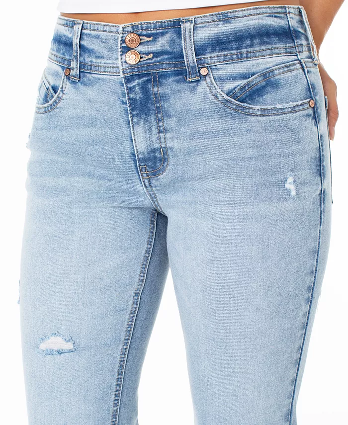 Juniors' Double-Button Distressed Bootcut Jeans - thumbnail 4