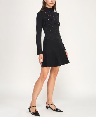 Juniors' Long Sleeve Asymmetric Skater Skirt Sweater Dress