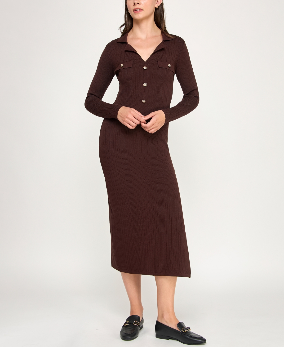 Invitee Juniors' Long Sleeve Midi Sweaterdress In Brown