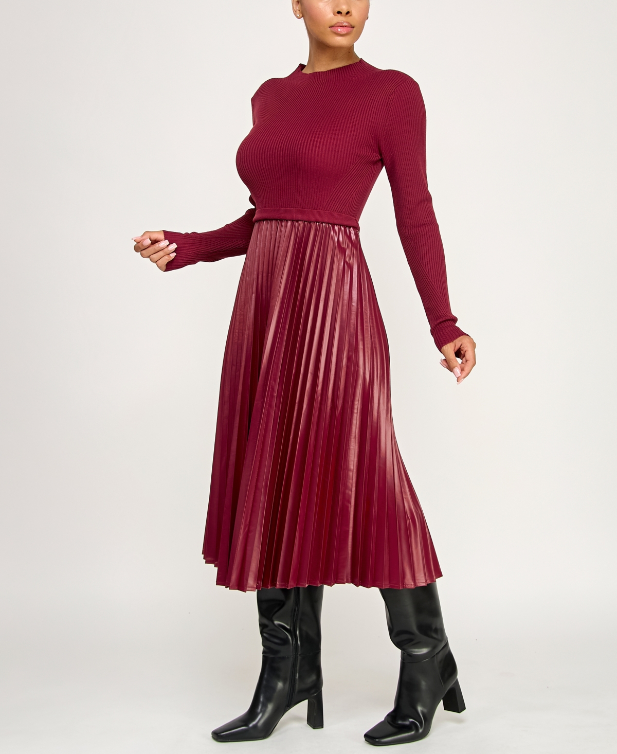 Invitee Juniors' Mock Neck Sweater Midi Dress In Red