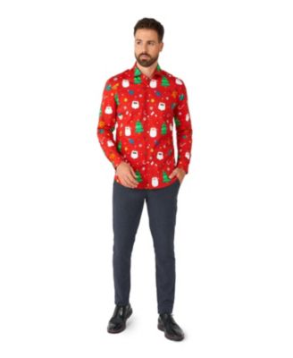 Men's Festivity Red Shirt - Perfect For Christmas - Xmas Parties - Including 1 Button-Up Shirt - Red - Long sleeve