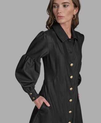 Women's Button-Front Balloon Sleeve Mini Denim Dress