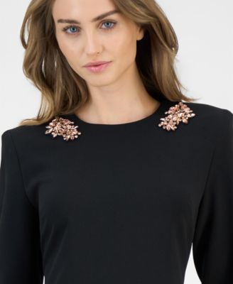 Women's Embellished Modern Long-Sleeve Dress