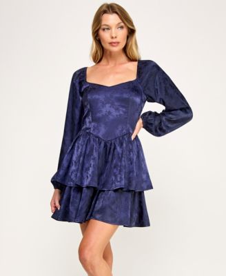Juniors' Long Sleeve Double-Tiered Dress