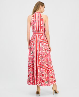 Women's Printed Halter Belted Maxi Dress