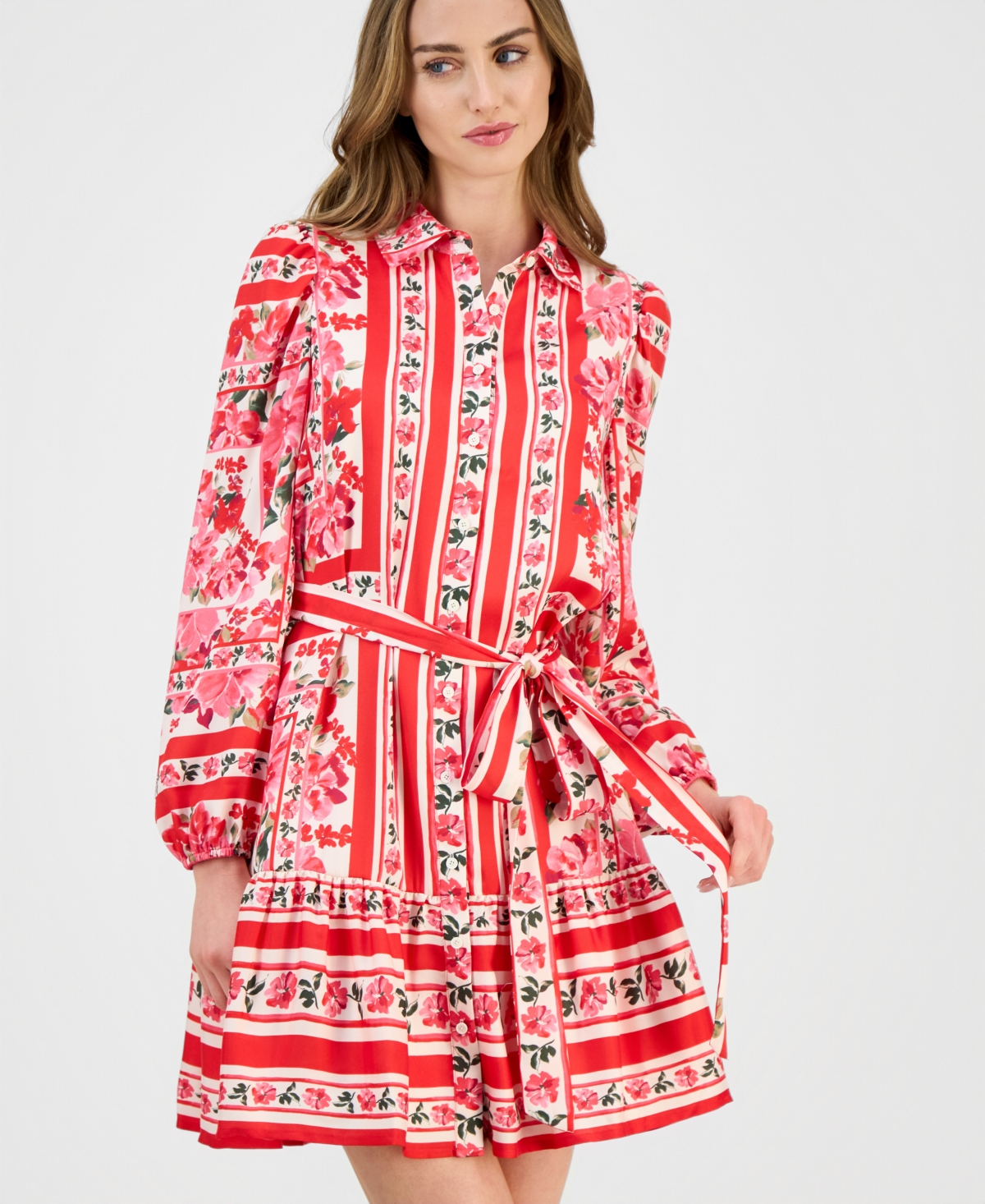 Anne Klein Women's Printed Flounce-Hem Shirtdress