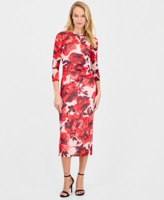 Anne Klein - Women's Side-Ruched 3/4-Sleeve Midi Dress