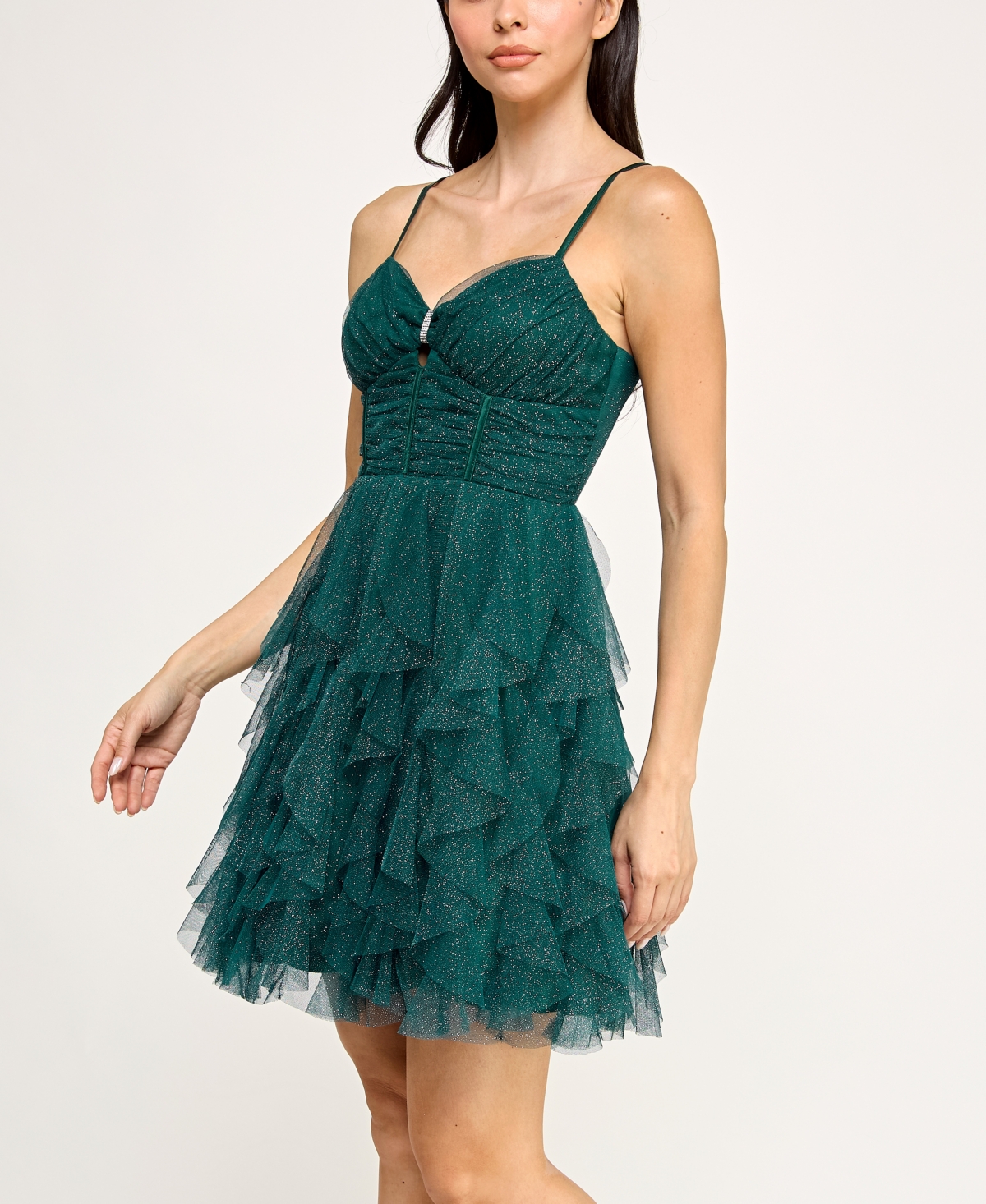 pear culture Junior's Strappy Keyhole Petal Sleeveless Dress