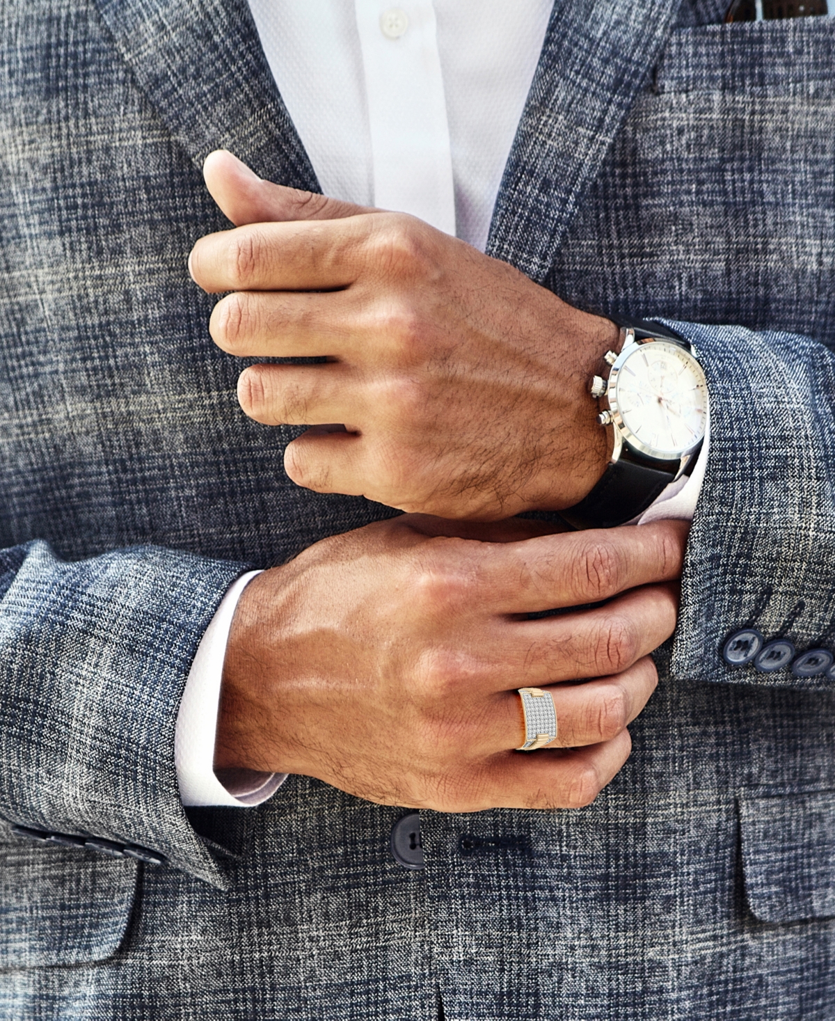 Macy's Men's Diamond (1 ct. t.w.) Multi-Row Ring in 10K Yellow Gold