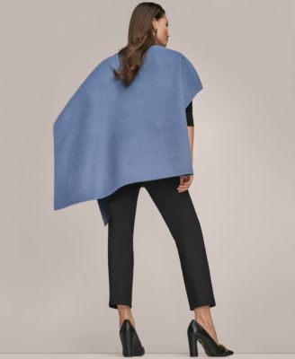 Donna Karan Womens Cape Oversized Jacket Long Sleeves Drape Neck Bar Hardware Top Slim Leg Ankle Pants In Black