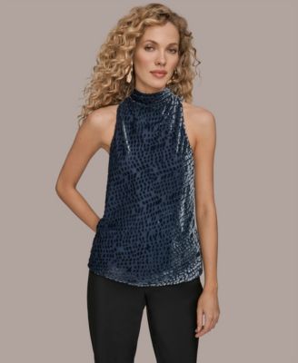 Donna Karan New York - Women's Geo Burnout Sleeveless Cowl Neck Sweater Top