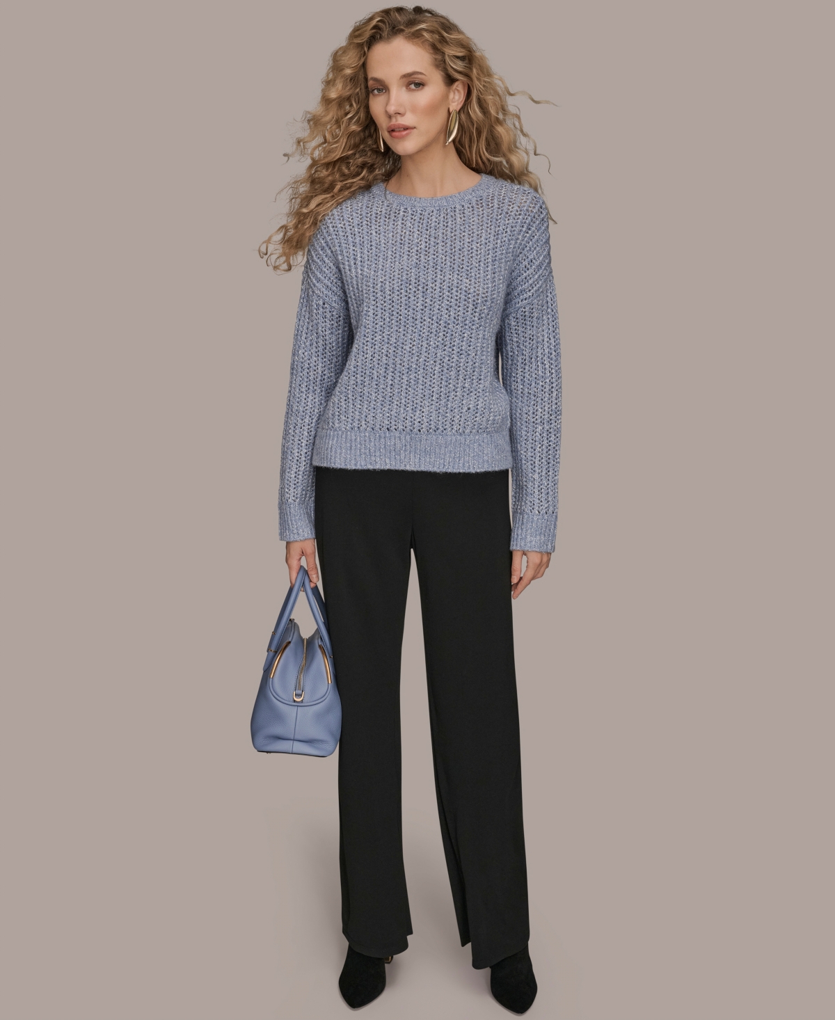 Donna Karan Women's Oversized Long Sleeves Open Stitch Sweater In Gray