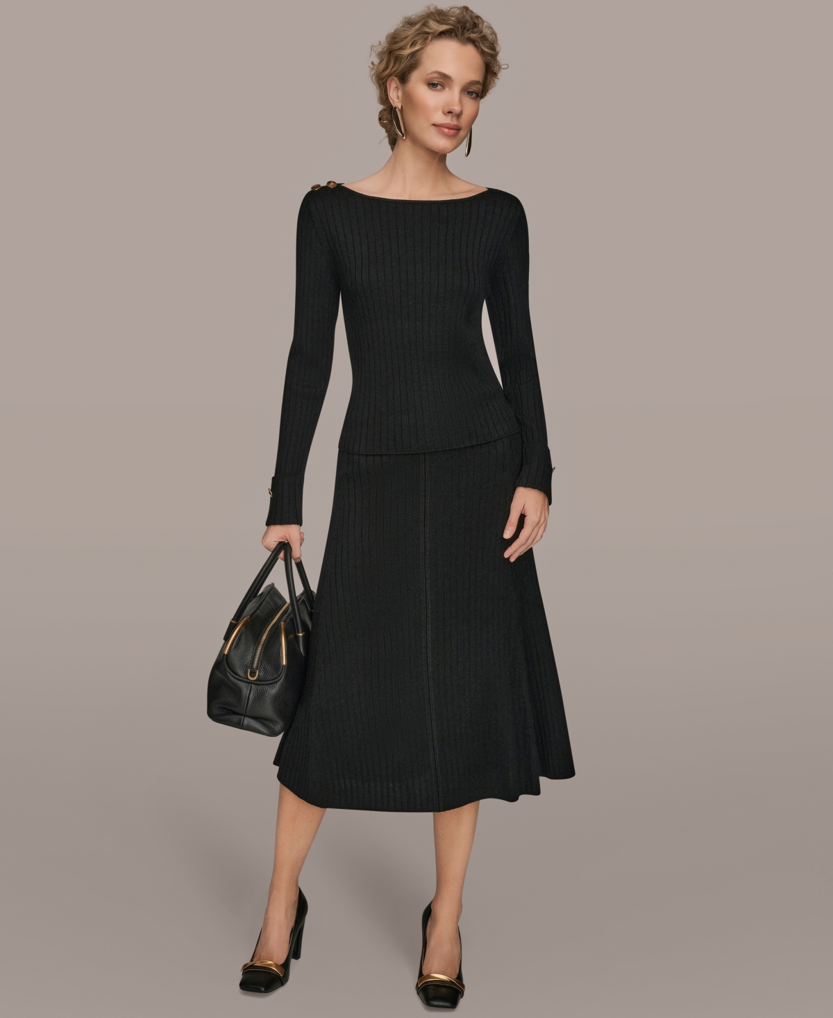 Donna Karan New York Women's Long Sleeves Button Detail Sweater