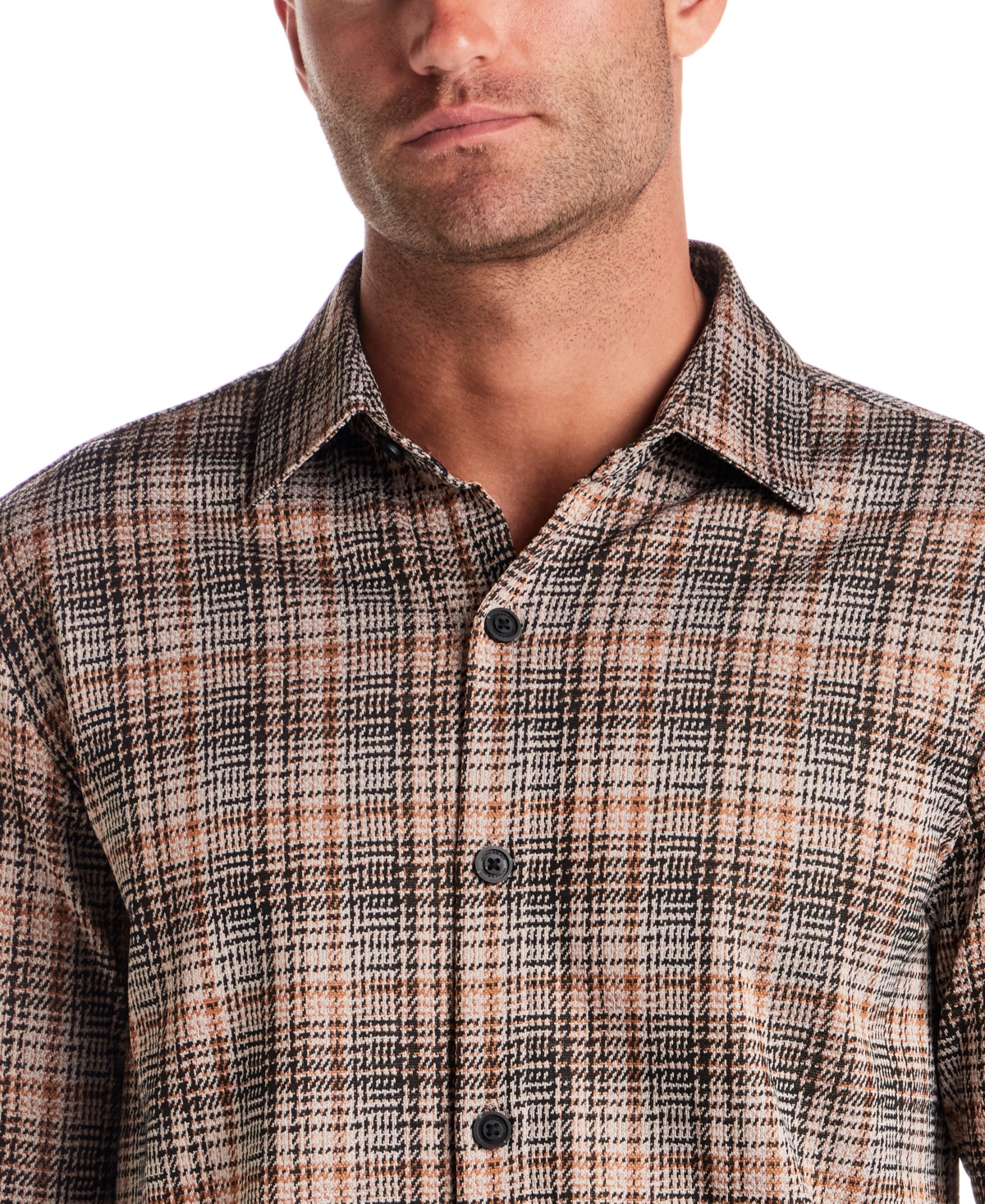 Vintage & Black Men's Long Sleeve Bold Plaid Shirt In Brown