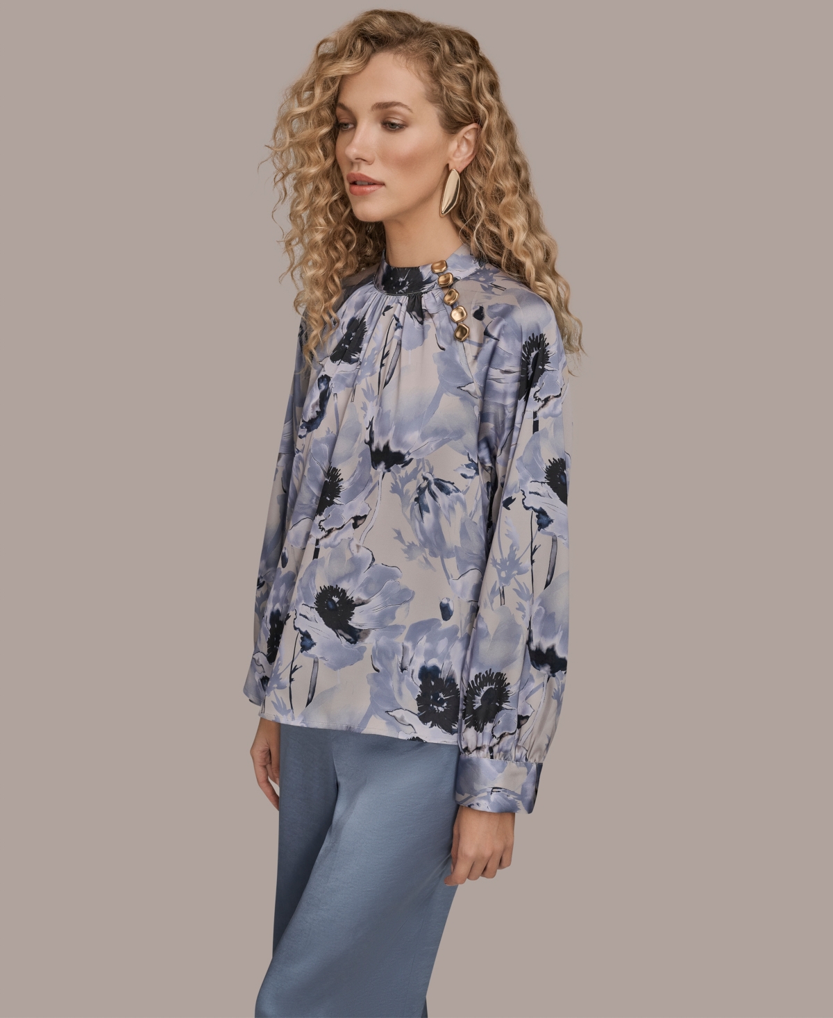 Donna Karan New York Women's Printed Mock Neck Top
