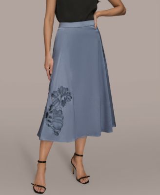 Women's Floral Cutout Satin Midi Skirt