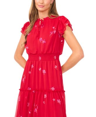 Women's Flutter Sleeve Smocked Tiered Midi Dress