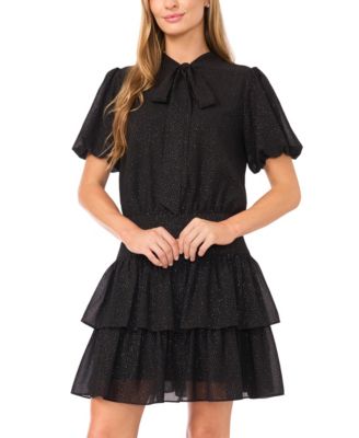 Women's Puff Sleeve Tie Neck Dress