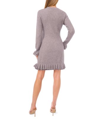 Women's Long Sleeve Ruffles Sweater Dress