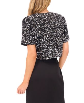 Women's Cropped Velvet Sequin Short Sleeve Top