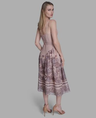 Women's Border Print Sleeveless Midi Dress