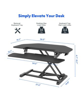 M7 Series 36"W Manual Corner Adjustable Standing Desk Converter, Black