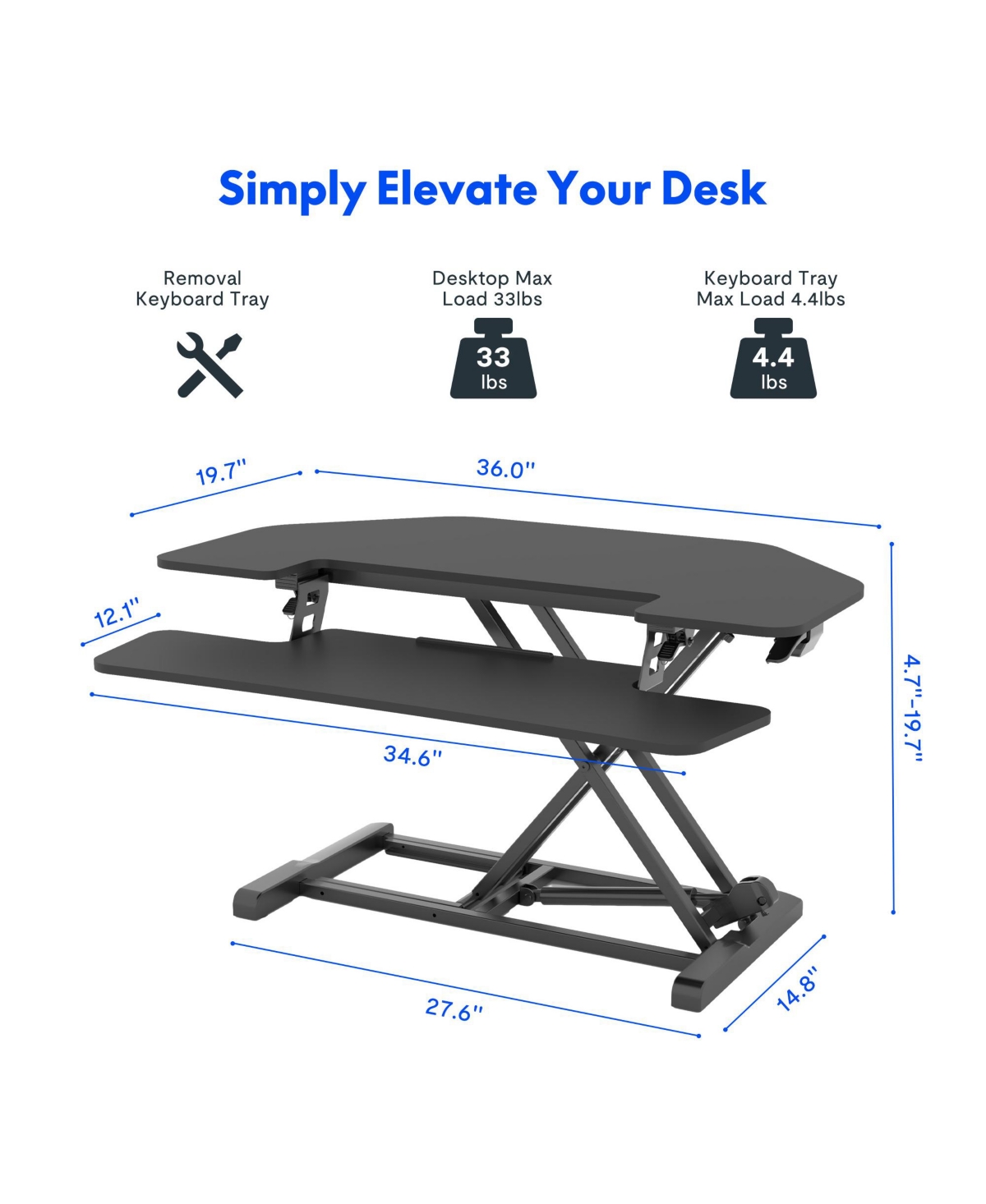 FlexiSpot M7 Series 36"W Manual Corner Adjustable Standing Desk Converter, Black