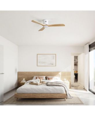 52-inch Modern White 3 Solid Wood Blade Ceiling Fan with 6-speed Remote Control and Forward Reverse Rotation Function for Indoor