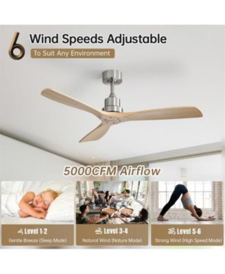 52-inch Modern Sand Nickel 3 Blades Walnut Ceiling Fan with 6 Speed Remote control and Timing and Forward Reverse Rotation Function for Indoor