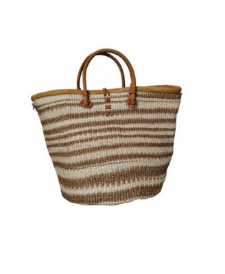 Rooted in Life Basket – Handwoven Brown & White Sisal Tote with Leather Trim