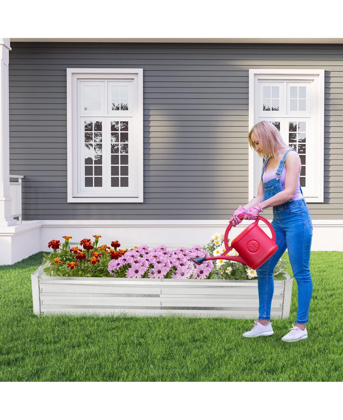 Gymax 2PCS Galvanized Raised Garden Bed Elevated Rectangle Plant Box 6 x 3 x 1FT