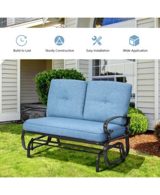 Patio Swing Glider Chair Rocking Loveseat Bench for 2 Persons with Blue Cushions