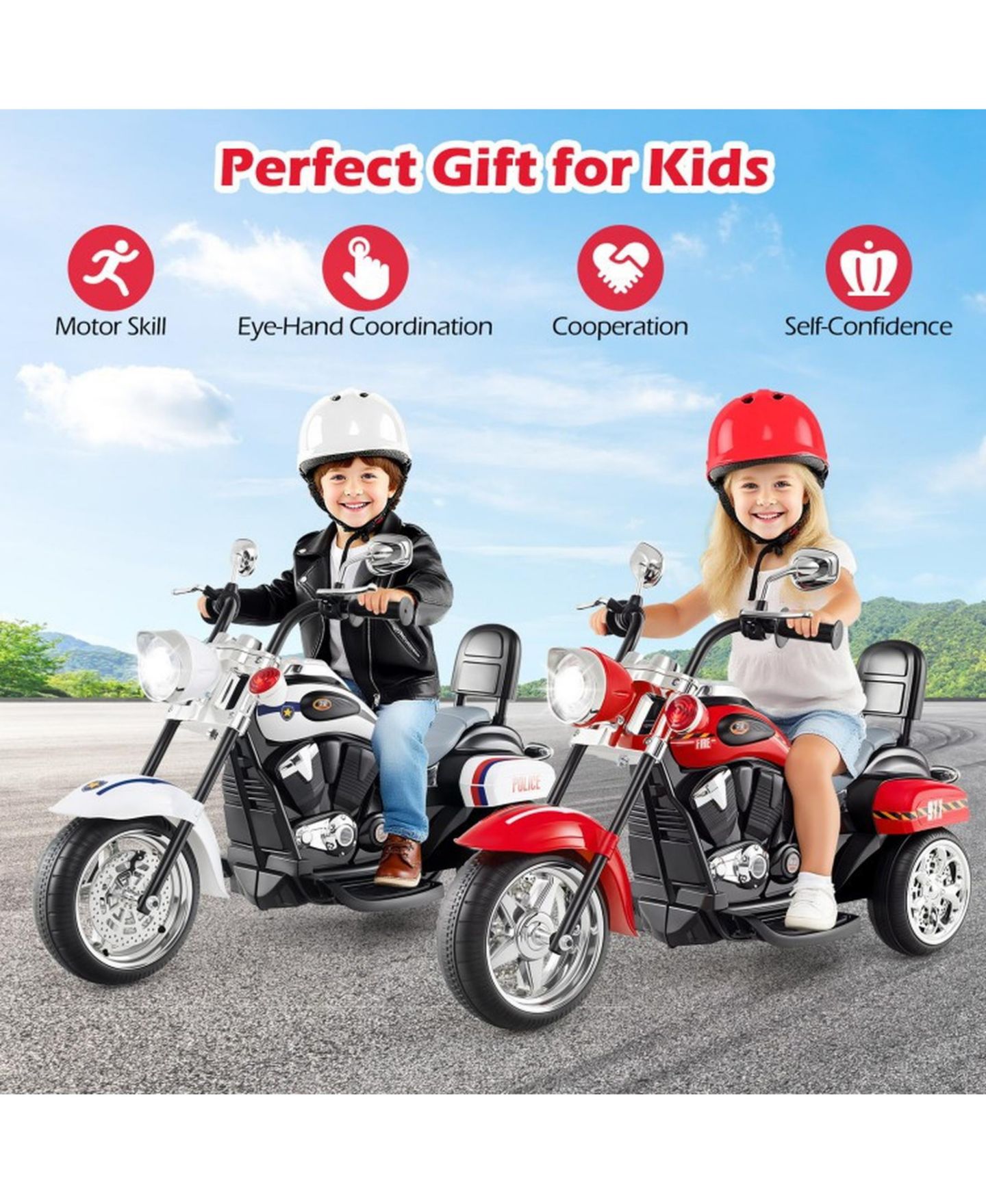 Детская игрушка SUGIFT Rechargeable 6V 3-Wheel Motorbike Ride-On Toy, 36"L x 19"W x 25"H, Ages 3+, цвет: Красный — фото 4