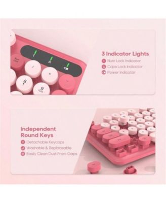Wireless Keyboard and Mouse Combo - Round Keycaps, 2.4GHz Full-Size Keyboard with Detachable Wrist Rest, Sleep Mode Tilt, PC -Pink