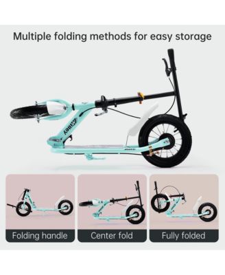 Foldable Kids Scooter with 12 Inch Shock-Absorbing Tires, Adjustable Height & Dual Brakes for Ages 7-12
