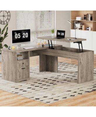 56'' Lift Top Computer Desk with Drawers and Power Outlets, Lift Top Executive Desk